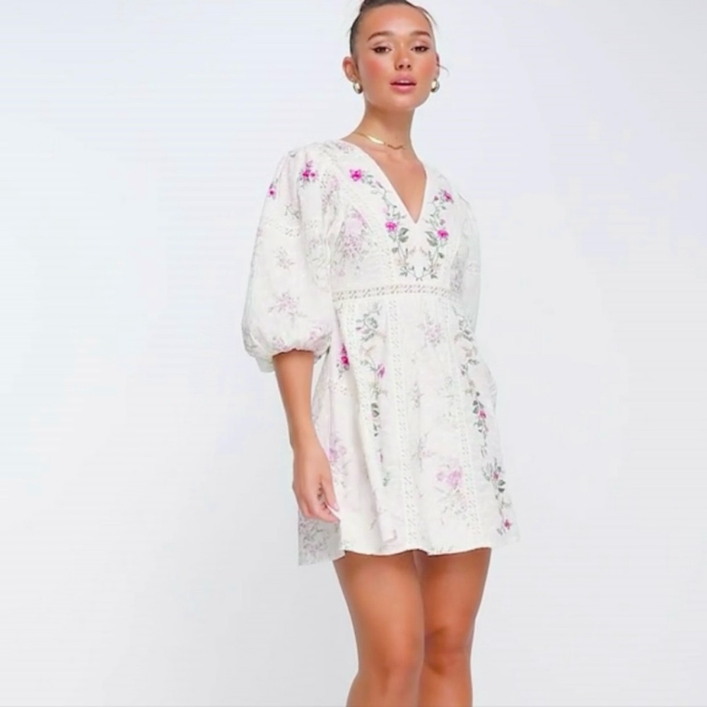 ASOS Edition Floral Embroidered Puff Sleeve Mini Dress - Picture 6 of 16